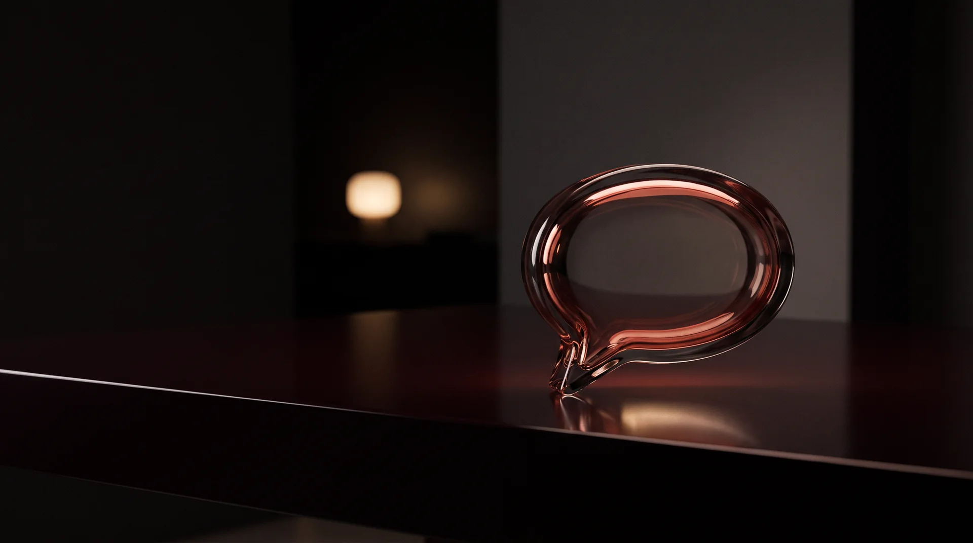A glowing glass dialogue on a dark lacquer table at night